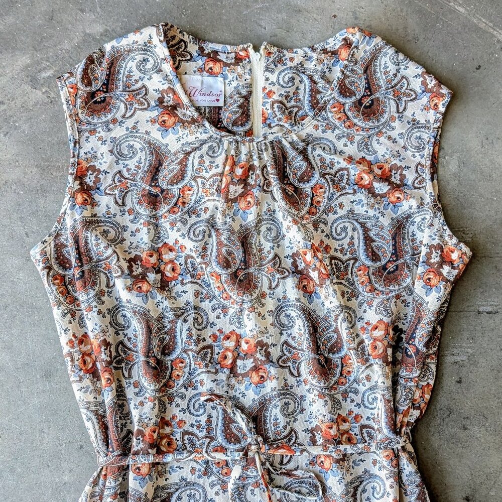 Vintage 60s Kay Windsor Brown Paisley Midi Dress Jacket Matching Set union made - Picture 3 of 16